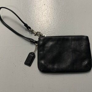Coach Black Pebble Leather Wristlet Pouch